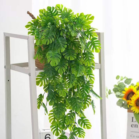 Artificial Monstera Hanging Plant Fake Turtle Greenery Vine for Tropical Party Decorations Holiday Greenery Decor - 2pcs...
