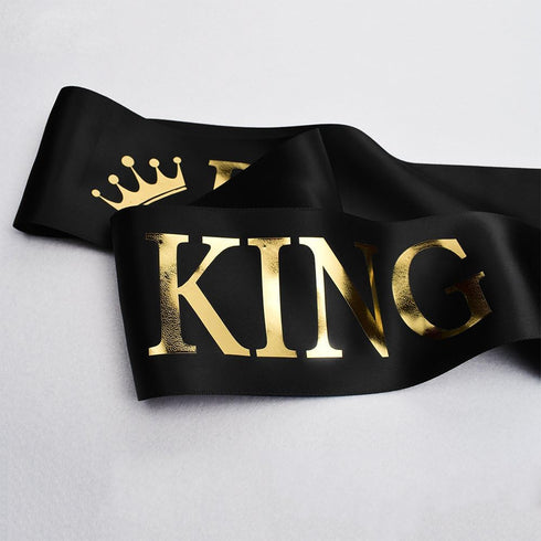 "Prom King" and "Prom Queen" Sashes - Graduation Party School Party Accessories, Black with Gold Print...