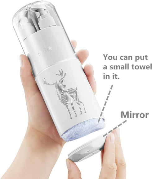 Travel Cups, Toothbrush Cup, Portable Travel Toothbrush Cases, 2 x 45 ml Pump Bottle Soap Dispenser, Mirror, Comb for Camping Business Travel (Gre...