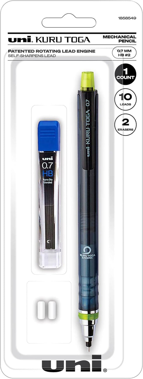 uni-ball Kuru Toga Mechanical Pencil with 0.7 mm Lead Refills & Pencil Erasers, HB #2...