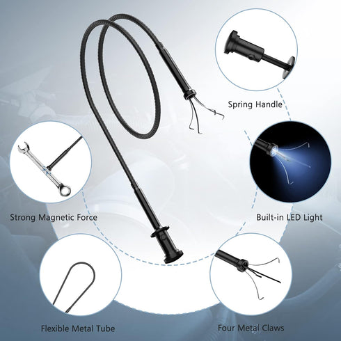 28.34in Grabber Tool Magnetic Four-Claw Picker, Bendable Hose Reacher Pickup Sweeper with LED Light Battery, Flexible Long Handy Reaching Assist T...
