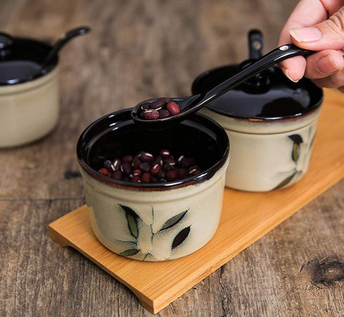 123Arts Ceramic Retro Flower Sugar Bowl Storage Jar Seasoning Pot with Lid And Spoon...