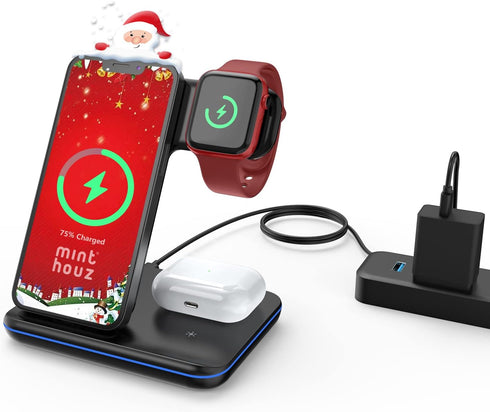 Minthouz 3 in 1 Wireless Charger, 18W Fast Wireless Charging Station for Multiple Devices Apple Watch, AirPods, Wireless Charger Stand Compatible ...