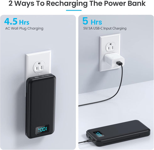 Portable Charger with Built-in Cables & AC Wall Plug,Ultra Slim 13800mAh USB-C Power Bank, 4 Output LCD Display External Battery Pack Phone Charge...
