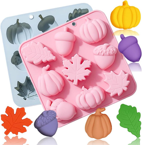 OURASHERO 2 Pack Fall Harvest Thanksgiving Chocolate Molds Autumn Pumpkin Acorn Maple Leaves Silicone Molds Fall Candy Resin Baking Mold Soap Mold...