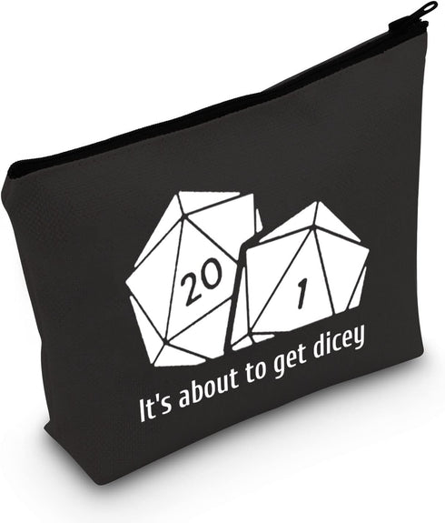 POFULL Dice For Dragons D20 RPG Gamer It's About To Get Dicey Cosmetic Bag DND Gifts Tabletop Role Playing Gamer Gift (It's about to get bag)...