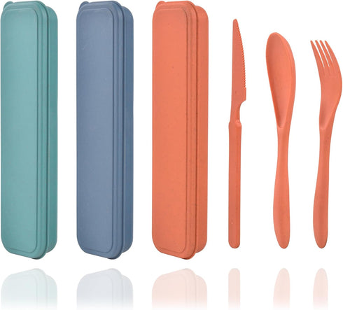 Reusable Utensils Set with Case, 3 Sets Travel Utensils with Case, Portable Knife Fork and Spoon Set for Lunch Box Camping Picnic Work or Daily Us...
