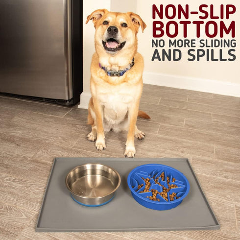 Leashboss Non-Slip Stainless Steel Dog Bowl with Rubber Base, Large 8 Cup / 64 Oz Size, Modern Brushed Interior & Exterior, Non-Skid Dish for Medi...