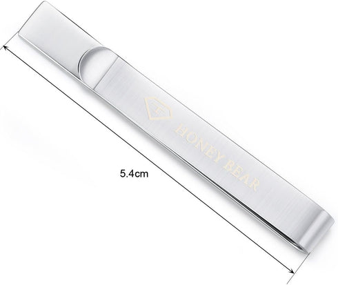 Honey Bear Mens Initial Alphabet Letter Tie Clip Bar - Normal Size Stainless Steel For Business Wedding Gift,5.4cm,Brushed Silver with Black A - Z...