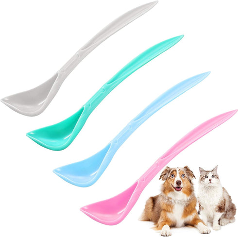 4 Pieces Pet Food Can Spoons Dog Cat Can Spoons Long Handle Plastic Curved Design for Pet wet Food Mixing...