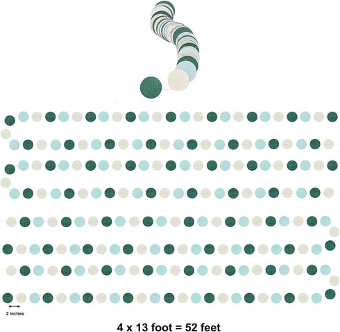 Cheerland Sage Green Garland Mint Blue White Circle Polka Dots Streamer Hanging Party Decorations for Kids Birthday Baby Shower Spring Engagement ...