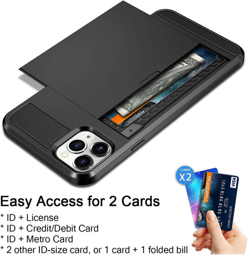 Vofolen Case for iPhone 11 Pro Max Case Wallet Credit Card Holder Slot Sliding Door Hidden Pocket Dual Layer Hybrid Bumper Armor Protective Hard S...