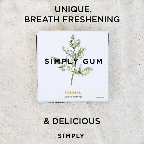 Simply Gum | Fennel | Plant- Based Chewing Gum | Pack of Six (90 Pieces Total) | Synthetic Plastic Free + Aspartame Free + non GMO...