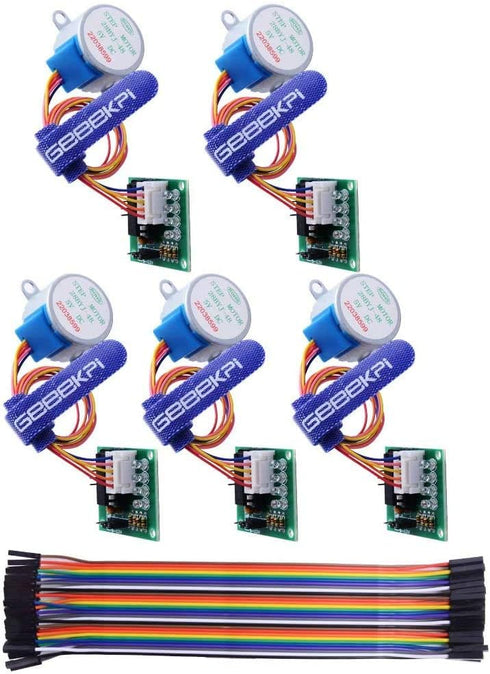 GeeekPi 5 Pack Geared Stepper Motor 28BYJ-48 5V Stepper Motor + Uln2003 Motor Driver Board + Dupont Wire Jumper Wires Ribbon Cables Compatible wit...