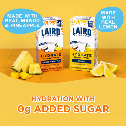Laird Superfood Hydrate Coconut Water – Electrolyte Drink Mix – Mango Pineapple, 10 Single Serve Sticks – 0g Added Sugar – No Artificial Ingredien...