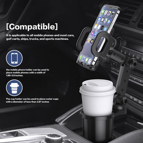 Car Cup Holder Phone Mount, Universal Auto Cell Phone Stand with Drink Expand Cup Holder,2 in 1 Multifunctional Car Cup Holder Expander with 360° ...