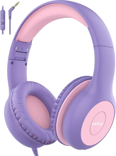 EarFun Kids Headphones Wired with Microphone, 85/94dB Volume Limit Headphones for Kids, Portable Wired Headphones with Shareport, Stereo Sound Fol...