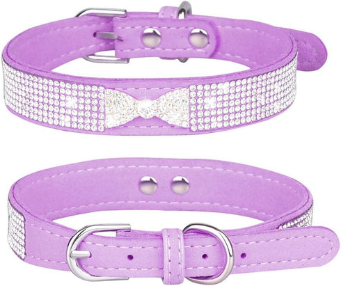 Puppy Collar with Rhinestone Name Plate, Pretty Bow Crystal Glitter Jewel Bling Sparkly Diamond Cat Collars for XXS Xs Small Medium Pet Girls Dogs...