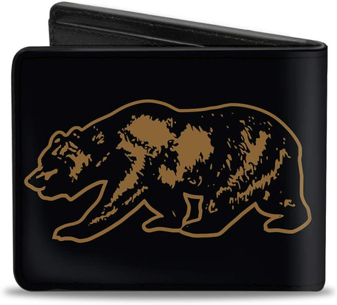 Buckle-Down Men's Wallet, Bifold, California Grizzly Bear Outline Black Brown, Vegan Leather, 4.0" x 3.5"...