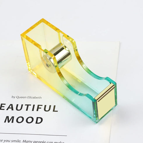 Acrylic Rainbow Desktop Tape Dispenser Heavy Duty Stylish Gold Non Skid Tape Holder Cutter for Home, School and Office Supplies (R-1)...