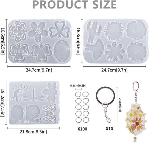 Bekecidi 113 PCS Resin Molds Silicone Keychain Kit Epoxy Resin Mold with Hole Silicone Molds for Resin Casting Pendant Jewelry Keychain Making Kit...