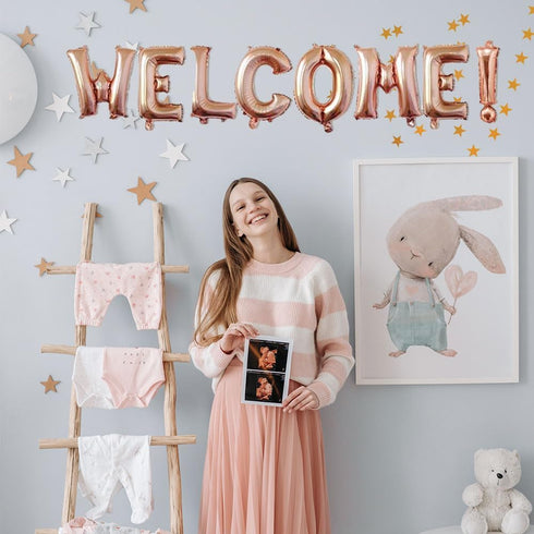 16inch WELCOME Letter Balloons, Rose Gold Alphabet Foil Mylar Balloons for Welcome Party Decoaration supply...