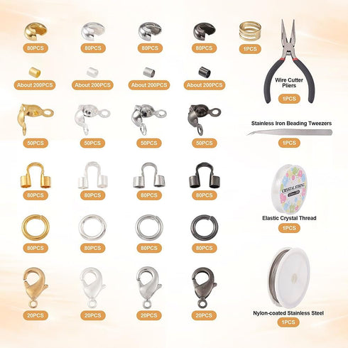 Pandahall 2045Pcs Jewelry Findings Kit 4 Colors Crimp Beads Covers Wire Guardians Jump Rings Lobster Claw Clasp Bead Tips with Pliers Beading Wire...