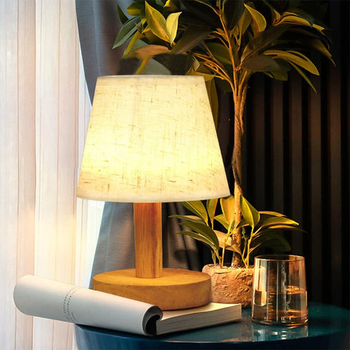 Small Table Lamp,Bedside Table Lamp,Wooden Bedside Lamp Simple Bedroom Lamp Linen Shade Mini Desk Lamp Night Light Nightstand Lamp for Bedroom,Liv...