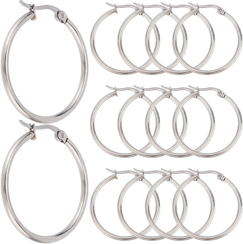 1 Box 30 Pairs Round Hoop Earring Findings Silver Beading Hoops Set Stainless Steel Dangle Circle Earring Findings Hoop Earrings Open Earring Hoop...