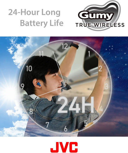 JVC New Gumy True Wireless Earbuds Headphones, Long Battery Life (up to 24 Hours), Sound with Neodymium Magnet Driver, Water Resistance (IPX4) - H...