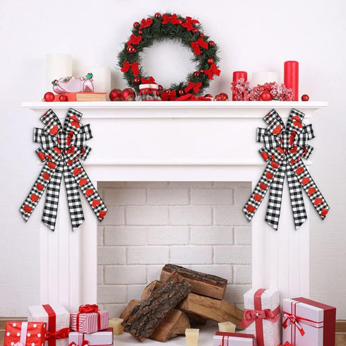 Hying Large Valentine's Day Bows for Wreath, Valentines Wreath Bow Black White Buffalo Plaid Bows Glitter Red Hearts Bows Holiday Burlap Tree Topp...