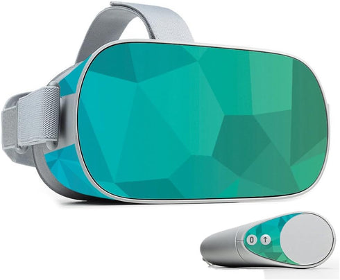 MightySkins Skin Compatible with Oculus Go Mobile VR - Blue Green Polygon | Protective, Durable, and Unique Vinyl Decal wrap Cover | Easy to Apply...