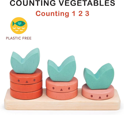Toys - Counting Vegetables - 10pcs Stacking Wooden Ring Set - Counting and Stacking Toddler Toy - Boost Fine Motor Skills - Toddler Educational To...