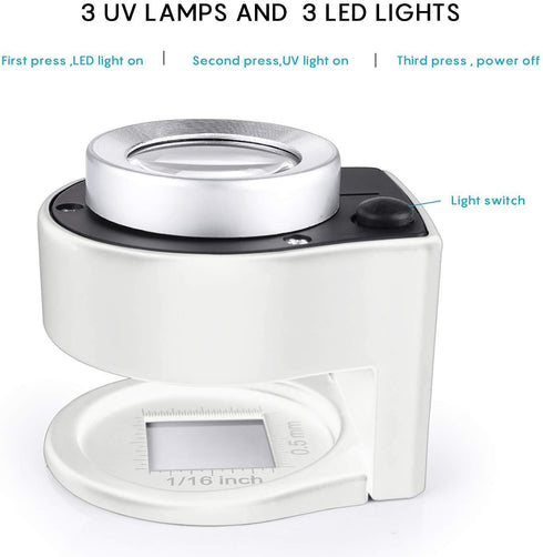 30X Loupe Magnifier with 6 Light,Desktop Portable Metal Magnifier Folding Scale Sewing Magnifing Glass for Textile Optical Jewelry Tool Coins Curr...