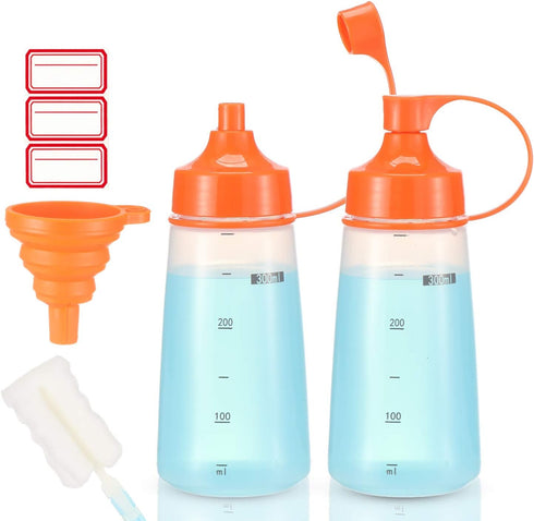 Condiment Squeeze Bottle Wide Mouth, 2 Pack 300ml Empty Reusable Squeeze Bottles for Honey,Batter,Catsup,Onion,Resin,Baking,Expoxy,Relish, BPA Fre...