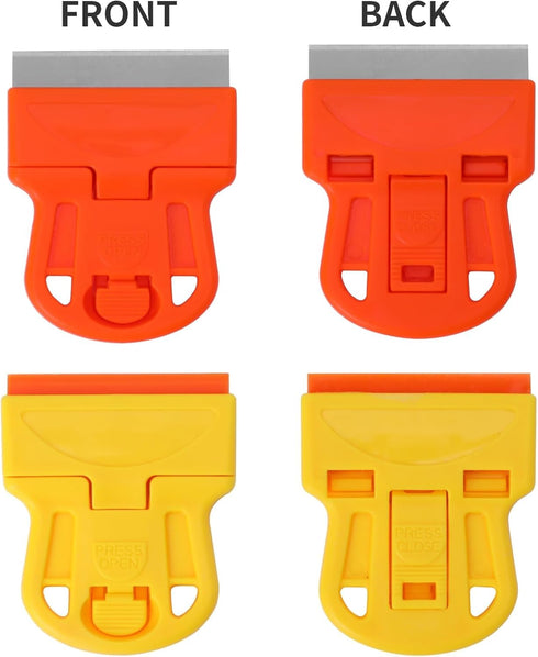 2 Pack Razor Blade Scraper Plastic Razor Blade Scraper Scraper Tool with Extra 10 Plastic Razor Blades and 10 Metal Blades for Adhesive Remover Re...