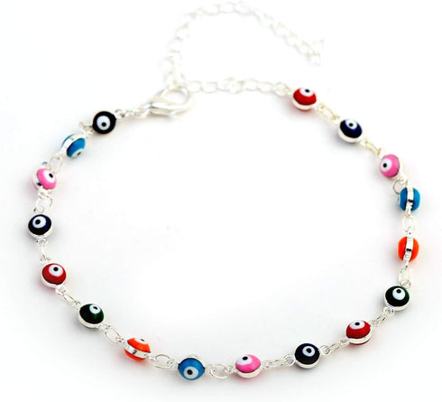 HUNO Multicolor Beads Evil Eyes Ankle Barefoot Link Chain Bracelet for Women Beach Sandal Turkish Jewelry...