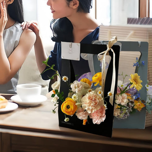 BBJ Craft Paper Gift Bags for Flower Bouquet Florist Bouquet Packaging Bag with Handle, 5 Pcs (Gray)...