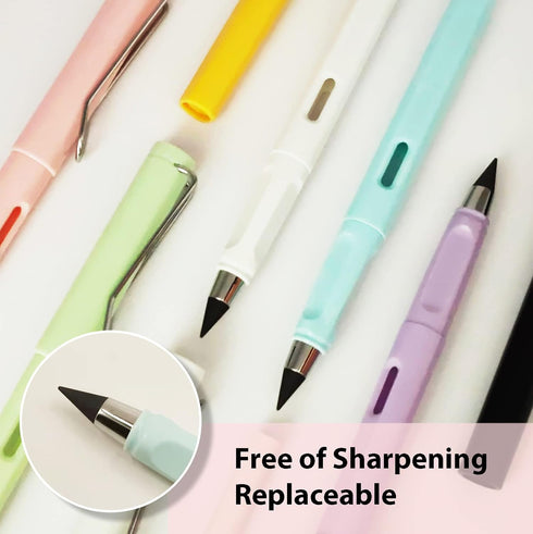 Pencils 6Pcs Inkless Pencils,Eternal And 6pcs Replacement Pencils Nibs,Unlimited Writing Pencil, Reusable Infinity Pencil With Eraser Writing Sket...