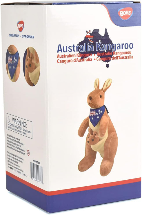 BOHS Kangaroo Stuffed Animal Toy with Joey in Pouch and Australia Scarf - Soft and Cuddly Plush Toy for Kids - 11.8 Inches...
