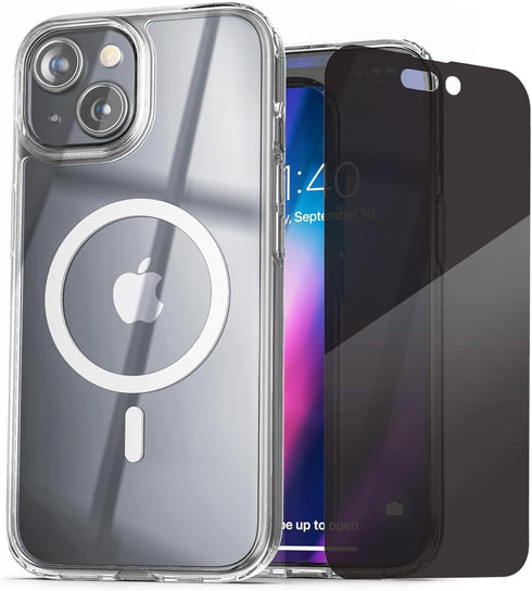 ENCASED Privacy Case, Designed for iPhone 15 Plus (2023) Slim-fit Clear Case with Anti-Spy Screen Protector, 9H Tempered Glass (Compatible with Ma...