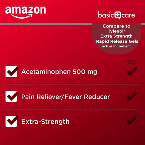 Amazon Basic Care Rapid Release Acetaminophen Caplets 500 mg, Extra Strength Pain Reliever and Fever Reducer, 400 Count...