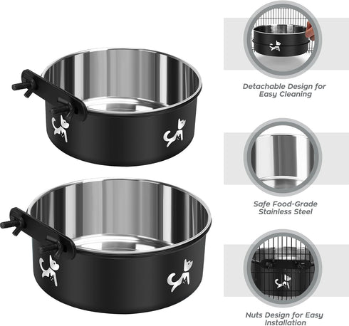 Crate Water Bowl No Spill, 2 Pack Hanging Dog Bowls for Kennel, Kennel Water Bowls Mountable, Dog Food Bowls for Crates, Large Stainless Steel Pet...