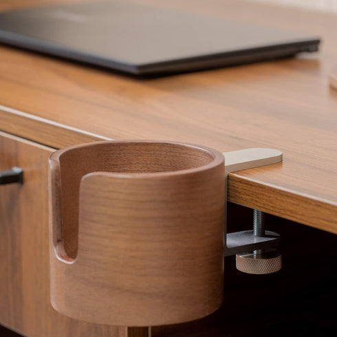 urbanplus Desk Cup Holder, Anti-Spill Walnut Wood Cup Holder for Desk with Aluminium Clamp, Office Desk Accessories, Gaming Desk Accessories, Comp...