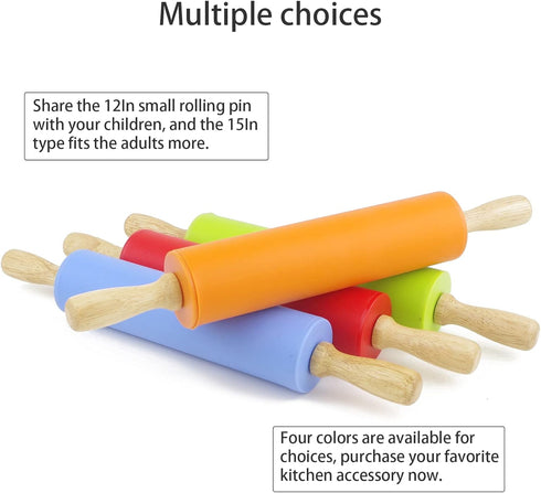 Silicone Rolling Pin for Baking Non-stick Rolling Pin Dough Roller Wooden Handle Kitchen Accessories Pastry Roller...