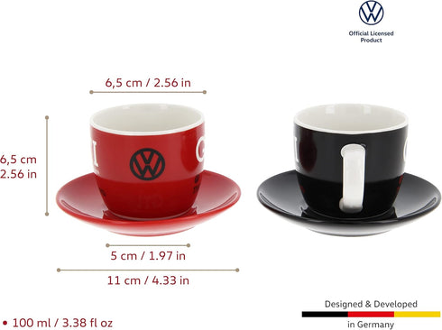 BRISA VW Collection - Volkswagen Espresso Cups Coffee-Tea-Cappuccino Set in GTI Design (The Legend/Red & Black/2-Piece Set/100ml/3.4 fl oz)...