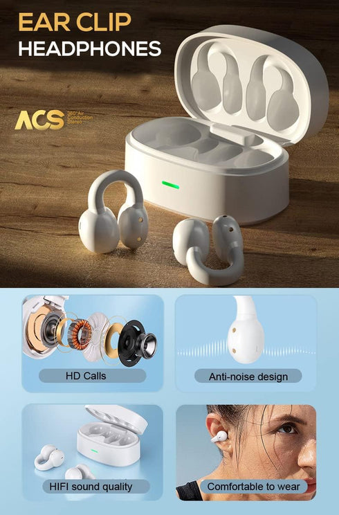 Ear-Clip Bone Conduction Headphones Bluetooth 5.3 Open Ear Clip on Headphone Clip Type Bluetooth Earphones Wireless In Ear Earbuds Bluetooth Heads...