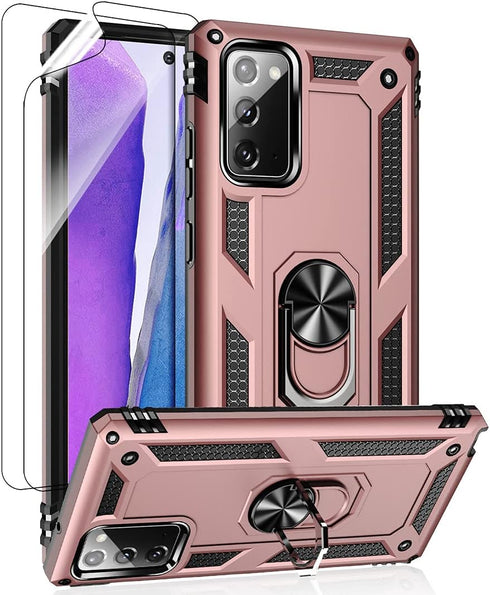 for Samsung Galaxy Note 20 Case, Note20 5G Case with HD Screen Protectors, Military-Grade Metal Ring Holder Kickstand 15ft Drop Tested Shockproof ...