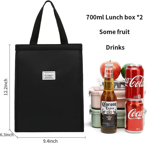 FUXINGYAO Lunch Bag, Reusable Lunch Tote, Lunch Box for Adult Women Men, Insulated Bag Applies to Work, Beach or Travel(Black)...