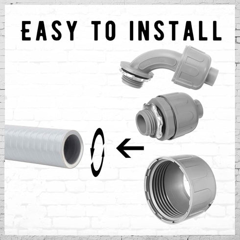 1/2" Liquid Tight Connector Electrical Conduit Connector 90 Degree and 180 Degree PVC Flexible Conduit Connector Fitting for Home Kitchen Bathroom...